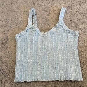 Katie J NYC Light Blue Smocked Ruffle Cami